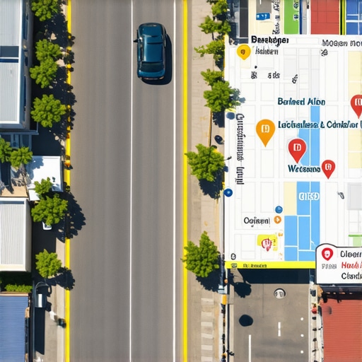 Coastal Virginia Local SEO Scene A busy street in Coastal Virginia with local business signs and digital maps.