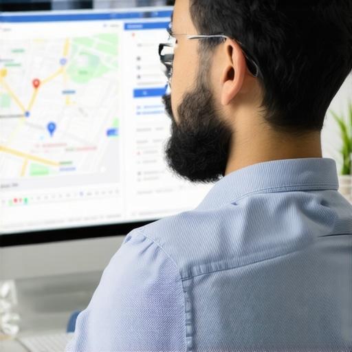 SEO expert reviewing local SEO performance metrics on a computer with Virginia Beach background