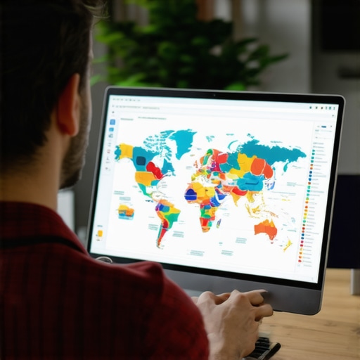 SEO expert analyzing local maps and strategies in an office.