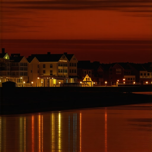 Virginia Beach Coastline at Sunset Scenic view of Virginia Beach coastline with local businesses