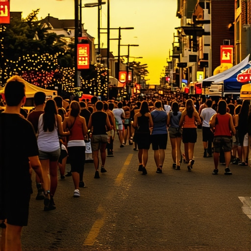 Vibrant Virginia Beach street scene during festival with seasonal coastal decorations