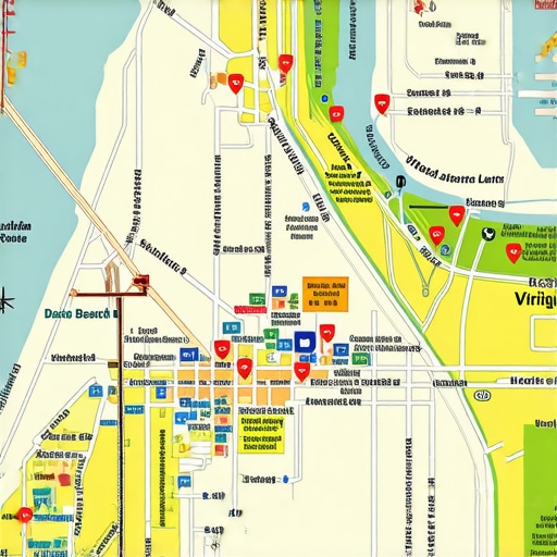 Map of Virginia Beach highlighting local business locations and landmarks
