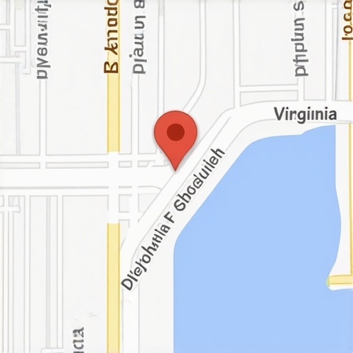 Coastal Virginia Beach street with local businesses and SEO icons.