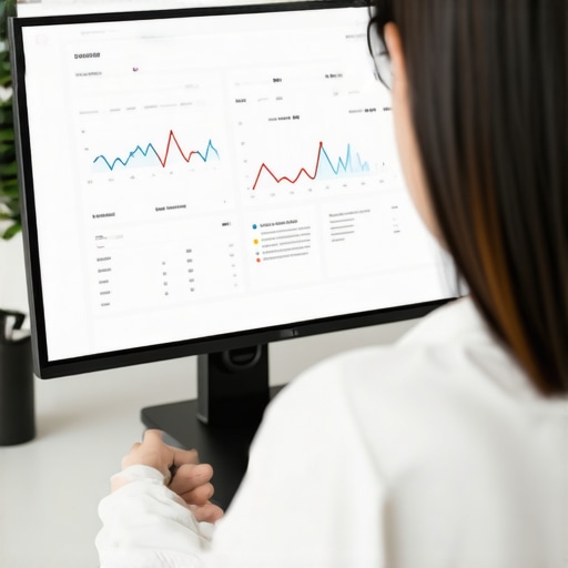 Person analyzing local SEO data using citation management and analytics software.