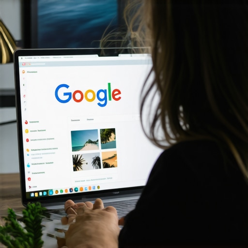 Person working on Google My Business profile with coastal Virginia scenery