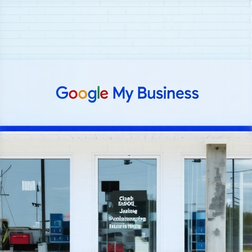A modern storefront in Virginia Beach displaying a Google My Business sign for local SEO visibility.