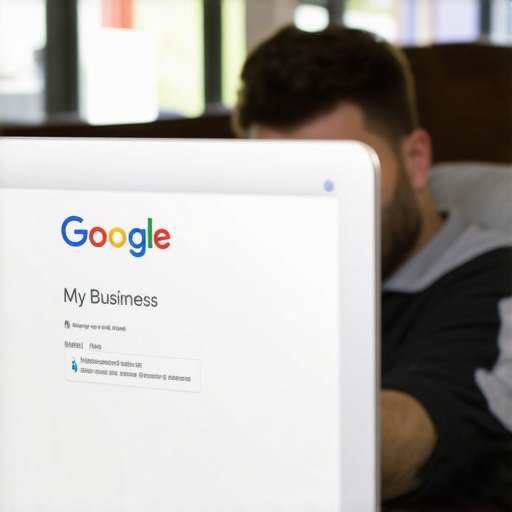 Business owner editing Google My Business profile on laptop in Virginia Beach.