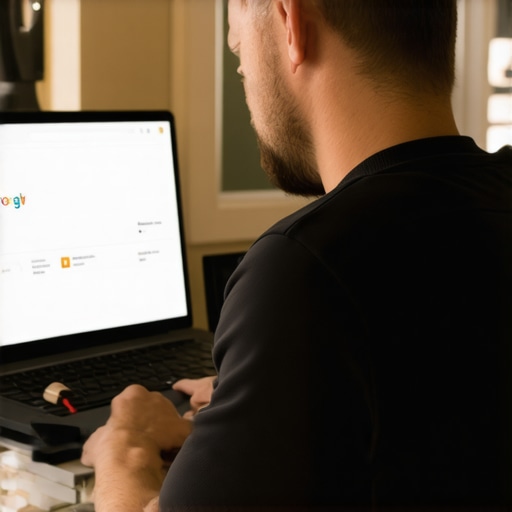 Business owner optimizing Google My Business listing amidst Virginia Beach landmarks.