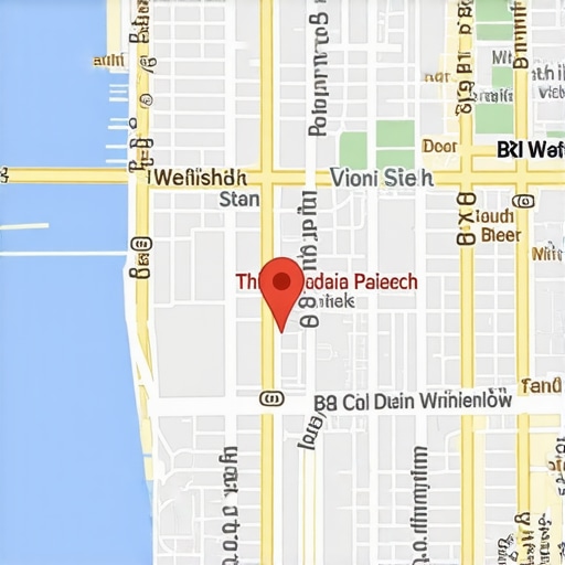 Virginia Beach Local Map Optimization A vibrant Virginia Beach street scene with a Google Maps overlay showing local business rankings. Suitable for illustrating local SEO nuances.