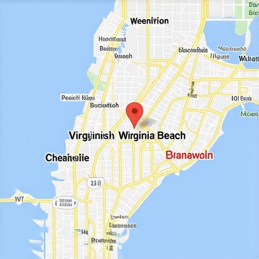 Map of Virginia Beach showing local businesses optimized for SEO