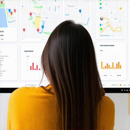 Person reviewing local SEO analytics on a computer with maps and charts.