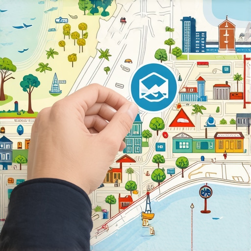 Hand placing backlink icon on Virginia Beach map highlighting local landmarks