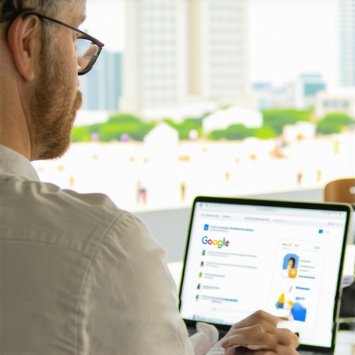 Optimizing Virginia Beach Business Map Listing Business owner editing local business profile on laptop next to Virginia Beach landmark