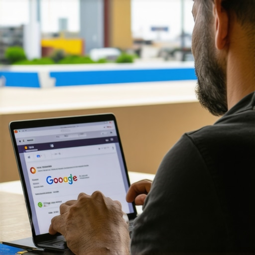 Business owner working on Google My Business profile amid Virginia Beach landmarks