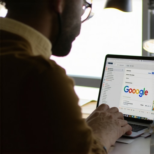 Business owner reviewing local SEO metrics on laptop in Virginia Beach office