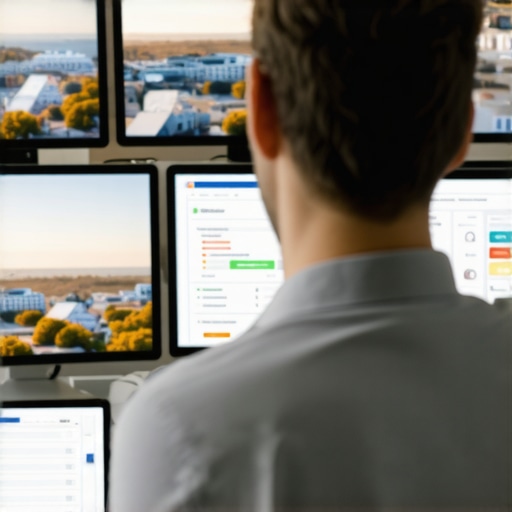 Digital marketer reviewing local SEO analytics with Virginia Beach scenery.