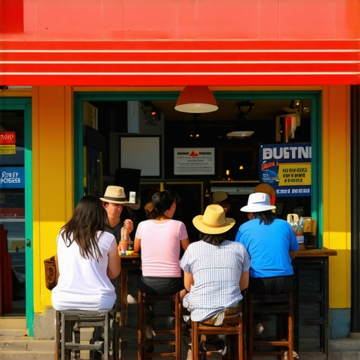 Look at this bustling Virginia Beach business with tourists enjoying outdoor seating on a sunny day.