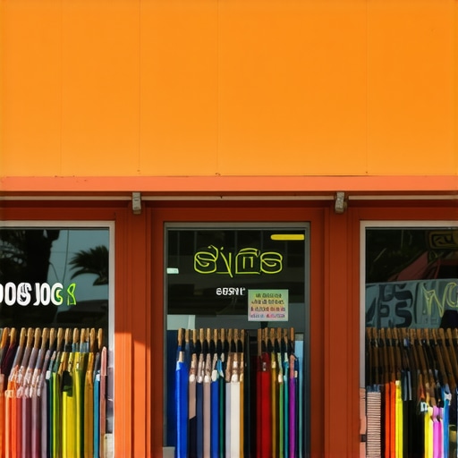 A bustling Virginia Beach shop during summer with customers and beach background