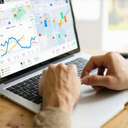 Person reviewing local SEO analytics and maps on a laptop.