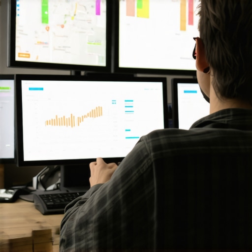 Digital Marketing Tools for Local SEO Person using multiple monitors displaying local SEO analytics and Google Maps rankings