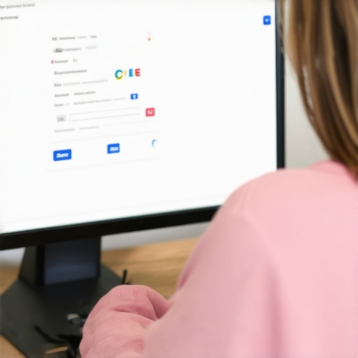 Business owner editing Google My Business profile from a computer with Virginia Beach background